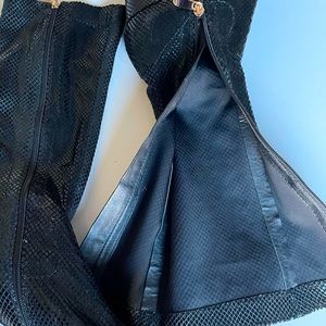 Black faux snakelike knee high boot